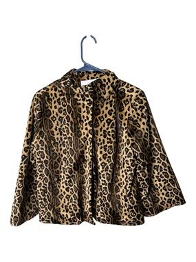 Jaclyn Smith Brown Black Leopard Print Faux Fur Jacket Size L Velvety